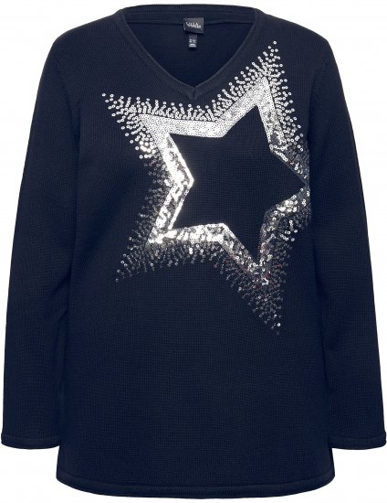 Ulla Popken Sequined Star Rolled Edge Sweater Navy - Pulovere & hanorace - 