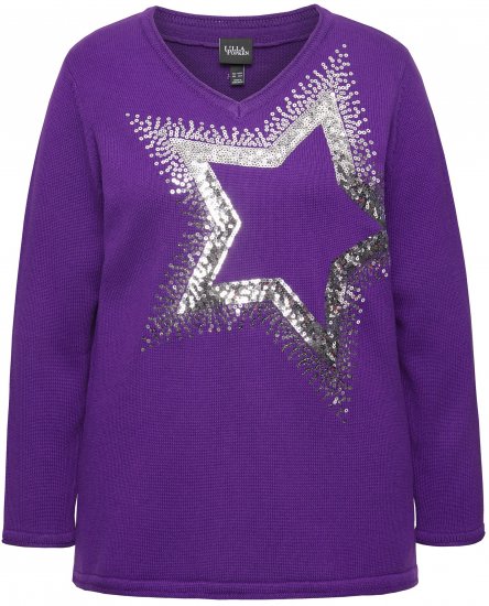 Ulla Popken Sequined Star Rolled Edge Sweater Dark Purple - Pulovere & hanorace - 