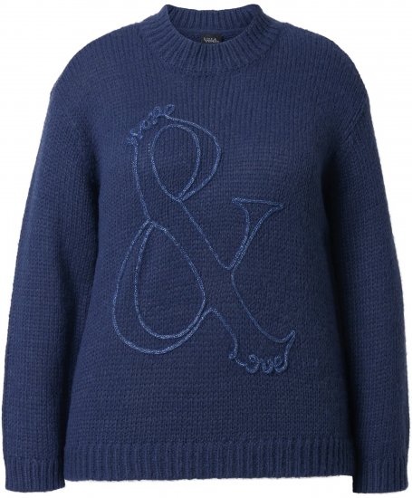 Ulla Popken Textured Glitter Embroidery Oversized Sweater Ink Blue - Pulovere & hanorace - 