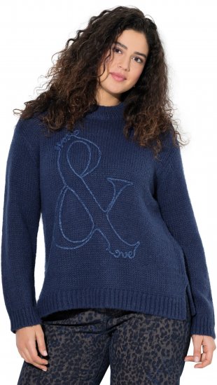 Ulla Popken Textured Glitter Embroidery Oversized Sweater Ink Blue - Pulovere & hanorace - 