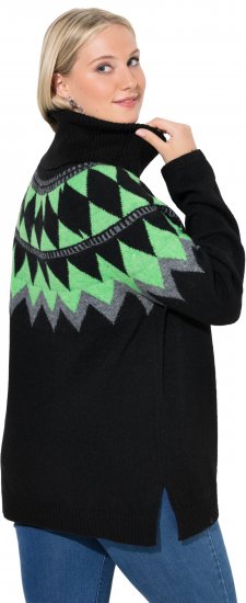 Ulla Popken Neon Alpine Pattern Long Sleeve Turtleneck Sweater Apple Green - Pulovere & hanorace - 
