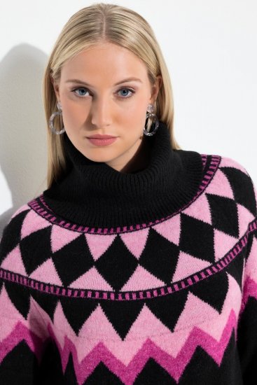 Ulla Popken Neon Alpine Pattern Long Sleeve Turtleneck Sweater Light Pink - Pulovere & hanorace - Bluze, Hanorace & Tricotaje Comode