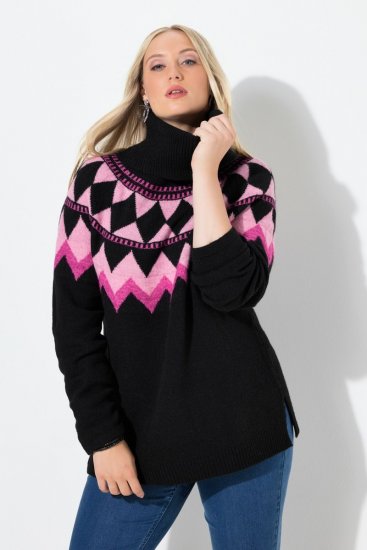 Ulla Popken Neon Alpine Pattern Long Sleeve Turtleneck Sweater Light Pink - Pulovere & hanorace - Bluze, Hanorace & Tricotaje Comode