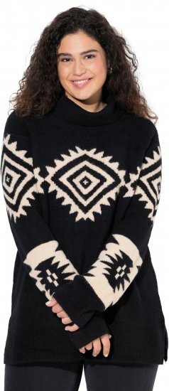 Ulla Popken Aztec Pattern Turtleneck Sweater Black - Pulovere & hanorace - 