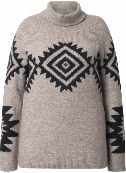 Ulla Popken Aztec Pattern Turtleneck Sweater Pebble Grey - Pulovere & hanorace - 