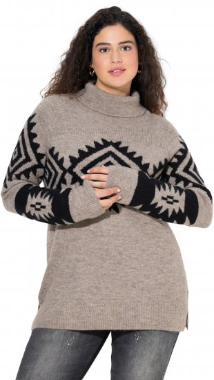 Ulla Popken Aztec Pattern Turtleneck Sweater Pebble Grey - Pulovere & hanorace - 