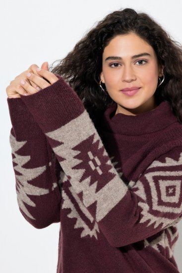 Ulla Popken Aztec Pattern Turtleneck Sweater Plum - Pulovere & hanorace - Bluze, Hanorace & Tricotaje Comode
