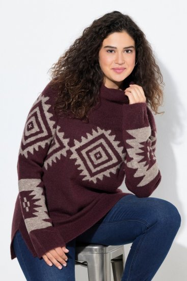 Ulla Popken Aztec Pattern Turtleneck Sweater Plum - Pulovere & hanorace - Bluze, Hanorace & Tricotaje Comode