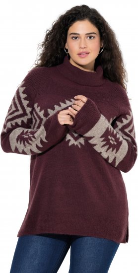 Ulla Popken Aztec Pattern Turtleneck Sweater Plum - Pulovere & hanorace - 