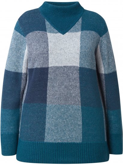 Ulla Popken Grand Check Long Sleeve Sweater Teal - Pulovere & hanorace - 