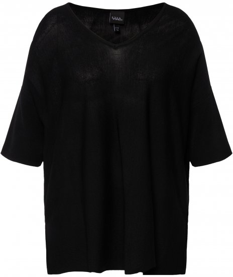 Ulla Popken Oversized 3/4 Sleeve V-Neck Sweater Black - Pulovere & hanorace - 
