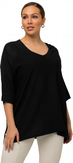 Ulla Popken Oversized 3/4 Sleeve V-Neck Sweater Black - Pulovere & hanorace - 