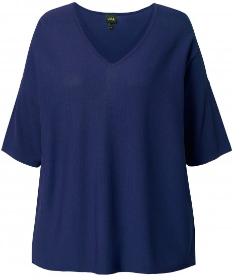 Ulla Popken Oversized 3/4 Sleeve V-Neck Sweater Navy - Pulovere & hanorace - 