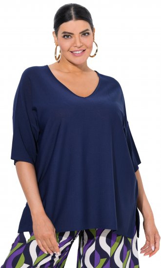 Ulla Popken Oversized 3/4 Sleeve V-Neck Sweater Navy - Pulovere & hanorace - 
