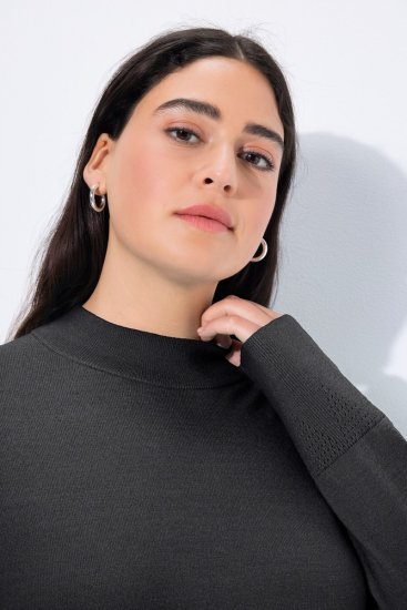 Ulla Popken Long Sleeves Mock Turtleneck Sweater Charcoal Grey Melange - Pulovere & hanorace - Bluze, Hanorace & Tricotaje Comode