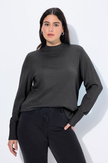Ulla Popken Long Sleeves Mock Turtleneck Sweater Charcoal Grey Melange - Pulovere & hanorace - Bluze, Hanorace & Tricotaje Comode