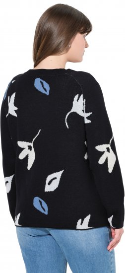 Ulla Popken Eco Cotton Leaf Pattern Long Sleeve Sweater Black - Pulovere & hanorace - 