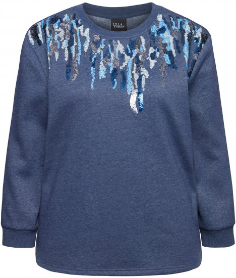 Ulla Popken Sequined Neck Long Sleeve Sweatshirt Ink Blue - Pulovere & hanorace - 