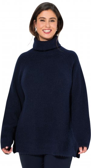Ulla Popken Ribbed Knit Turtleneck Sweater Navy - Pulovere & hanorace - 