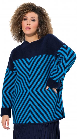 Ulla Popken Graphic Stripe Long Sleeve Turtleneck Sweater Navy - Pulovere & hanorace - 
