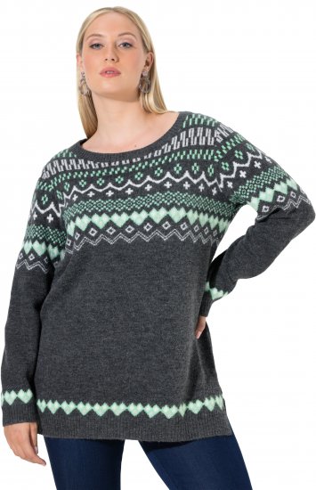Ulla Popken Norwegian Style Pastel Tone Long Sleeve Sweater Dark Grey Melange - Pulovere & hanorace - 