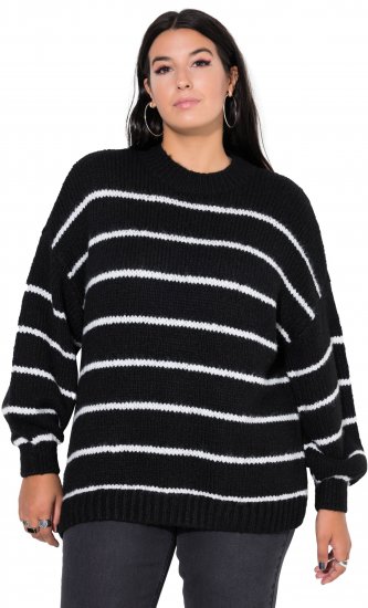 Ulla Popken Oversized Striped Balloon Sleeve Sweater Black - Pulovere & hanorace - 