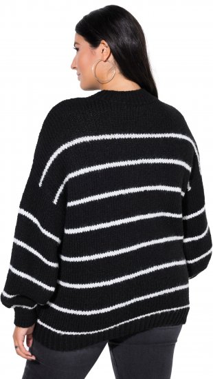 Ulla Popken Oversized Striped Balloon Sleeve Sweater Black - Pulovere & hanorace - 