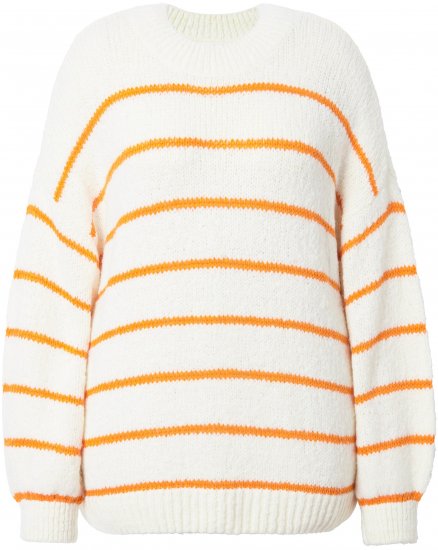 Ulla Popken Oversized Striped Balloon Sleeve Sweater Off-White - Pulovere & hanorace - 