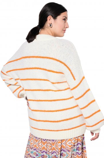 Ulla Popken Oversized Striped Balloon Sleeve Sweater Off-White - Pulovere & hanorace - 