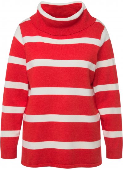 Ulla Popken Stripe Fine Knit Turtleneck Sweater Light Red - Pulovere & hanorace - 