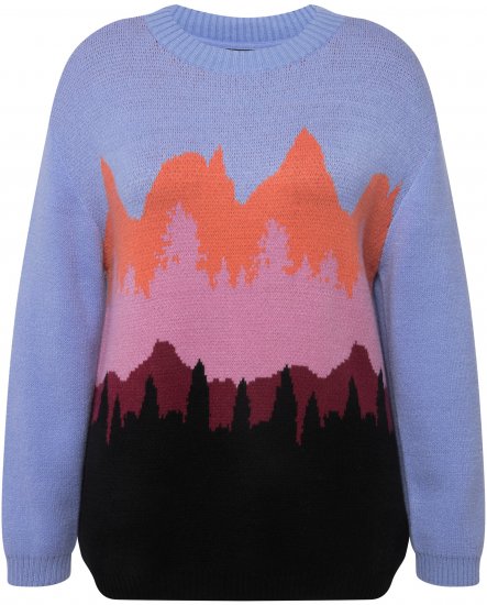 Ulla Popken Long Sleeve Knit Mountain Range Sweater Bright Purple - Pulovere & hanorace - 