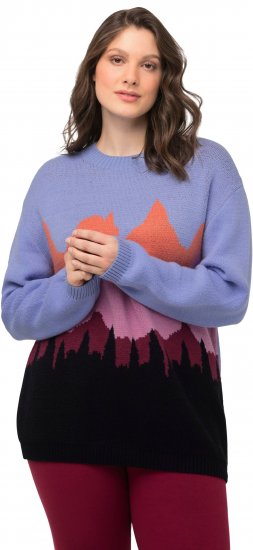 Ulla Popken Long Sleeve Knit Mountain Range Sweater Bright Purple - Pulovere & hanorace - 