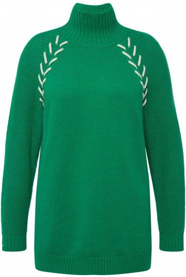 Ulla Popken Contrast Braid Turtleneck Sweater Emerald Green - Pulovere & hanorace - 