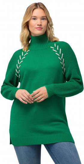 Ulla Popken Contrast Braid Turtleneck Sweater Emerald Green - Pulovere & hanorace - 