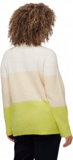 Ulla Popken Block Stripe Long Sleeve V-Neck Sweater Lime Green - Pulovere & hanorace - 