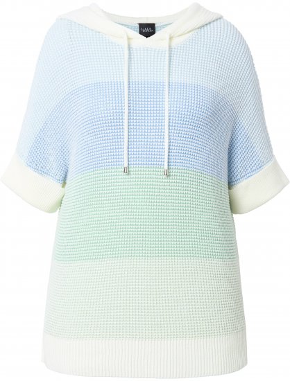 Ulla Popken Block Stripe Hooded Short Sleeve Sweater Mint Green - Pulovere & hanorace - 