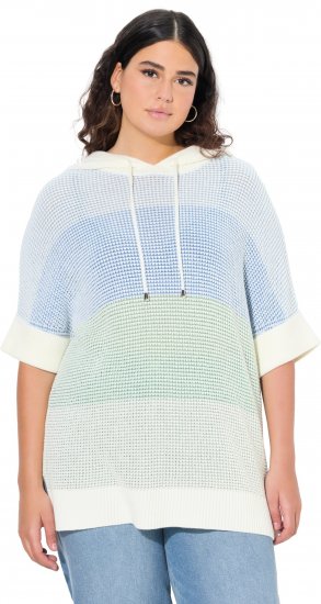 Ulla Popken Block Stripe Hooded Short Sleeve Sweater Mint Green - Pulovere & hanorace - 
