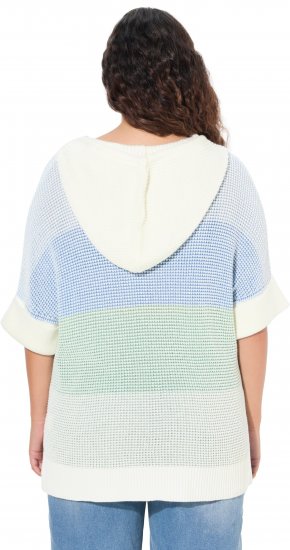 Ulla Popken Block Stripe Hooded Short Sleeve Sweater Mint Green - Pulovere & hanorace - 