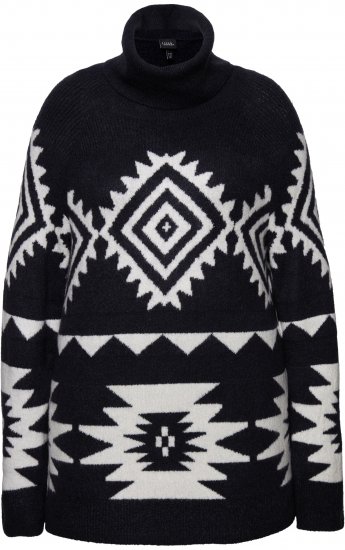 Ulla Popken Aztec-Inspired Long Sleeve Turtleneck Sweater Navy - Pulovere & hanorace - 