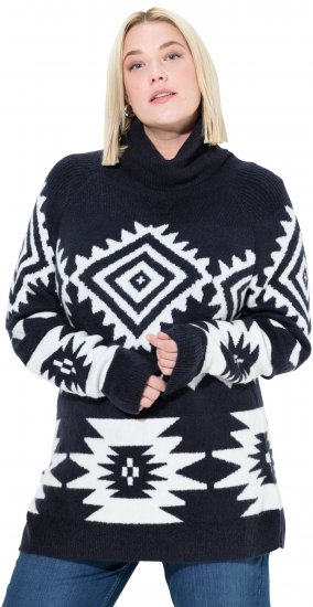 Ulla Popken Aztec-Inspired Long Sleeve Turtleneck Sweater Navy - Pulovere & hanorace - 