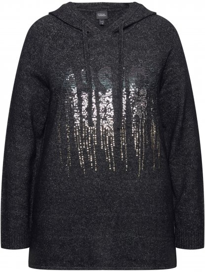 Ulla Popken Sequined Knit Long Sleeve Hoodie Black - Pulovere & hanorace - 