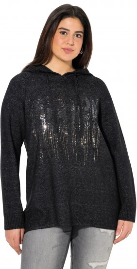 Ulla Popken Sequined Knit Long Sleeve Hoodie Black - Pulovere & hanorace - 