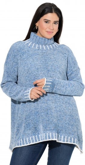 Ulla Popken Blanket Stitch Oversized Turtleneck Sweater Dove Blue - Pulovere & hanorace - 