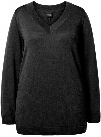 Ulla Popken Soft Fine Knit Pullover V-Neck Sweatshirt Black - Pulovere & hanorace - 