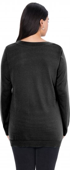 Ulla Popken Soft Fine Knit Pullover V-Neck Sweatshirt Black - Pulovere & hanorace - 