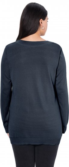 Ulla Popken Casual V-Neck Long Sleeve Sweater Navy Blue - Pulovere & hanorace - 
