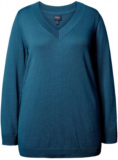 Ulla Popken Soft Fine Knit Pullover V-Neck Sweatshirt Teal - Pulovere & hanorace - 