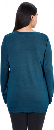 Ulla Popken Soft Fine Knit Pullover V-Neck Sweatshirt Teal - Pulovere & hanorace - 