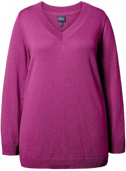 Ulla Popken Soft Fine Knit Pullover V-Neck Sweatshirt Dark Lilac - Pulovere & hanorace - 