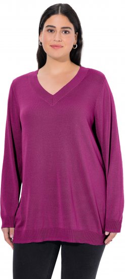 Ulla Popken Soft Fine Knit Pullover V-Neck Sweatshirt Dark Lilac - Pulovere & hanorace - 